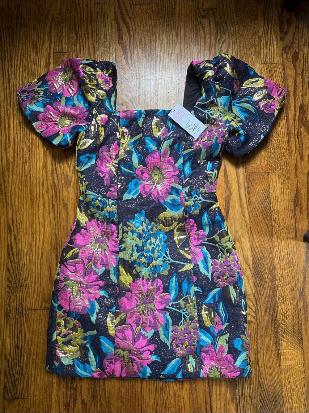 Lilly Pulitzer Black Dress with Pink, Blue & Gold Floral Print